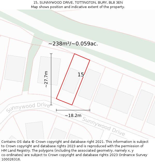 15, SUNNYWOOD DRIVE, TOTTINGTON, BURY, BL8 3EN: Plot and title map