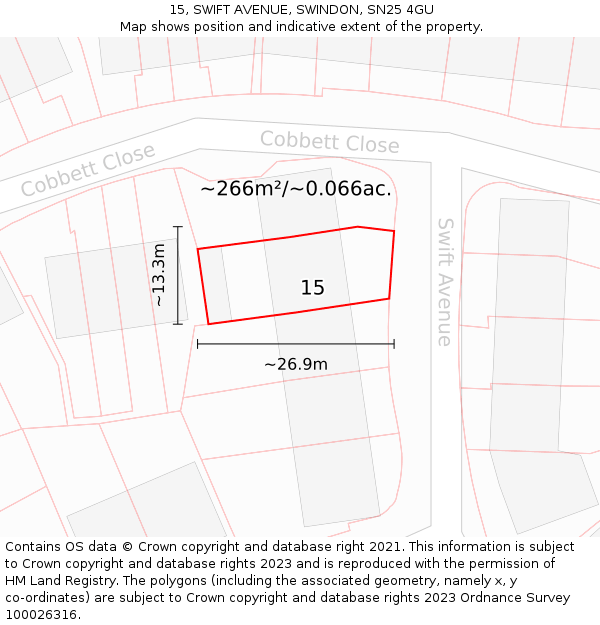 15, SWIFT AVENUE, SWINDON, SN25 4GU: Plot and title map