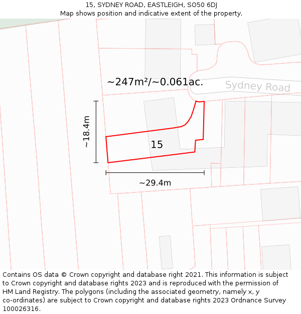 15, SYDNEY ROAD, EASTLEIGH, SO50 6DJ: Plot and title map