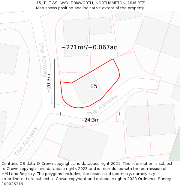 15, THE ASHWAY, BRIXWORTH, NORTHAMPTON, NN6 9TZ: Plot and title map