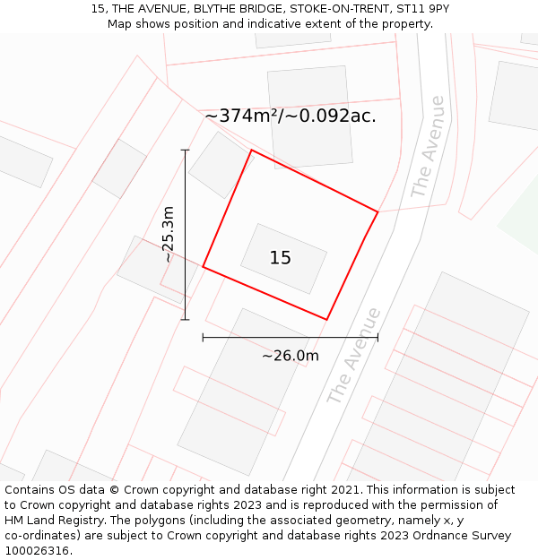 15, THE AVENUE, BLYTHE BRIDGE, STOKE-ON-TRENT, ST11 9PY: Plot and title map