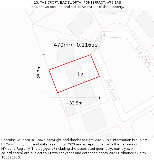 15, THE CROFT, BADSWORTH, PONTEFRACT, WF9 1AS: Plot and title map