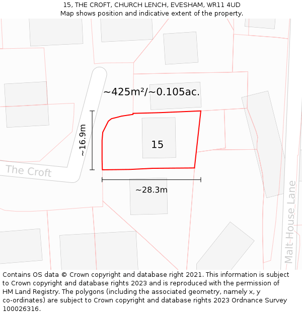 15, THE CROFT, CHURCH LENCH, EVESHAM, WR11 4UD: Plot and title map