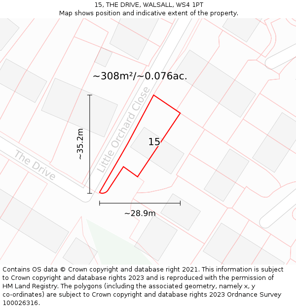 15, THE DRIVE, WALSALL, WS4 1PT: Plot and title map