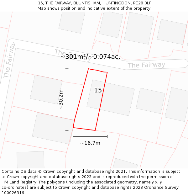 15, THE FAIRWAY, BLUNTISHAM, HUNTINGDON, PE28 3LF: Plot and title map