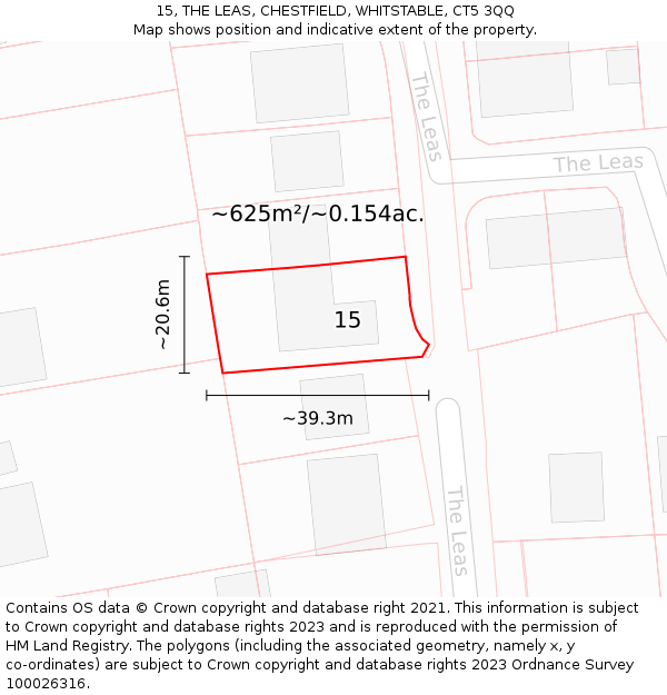 15, THE LEAS, CHESTFIELD, WHITSTABLE, CT5 3QQ: Plot and title map