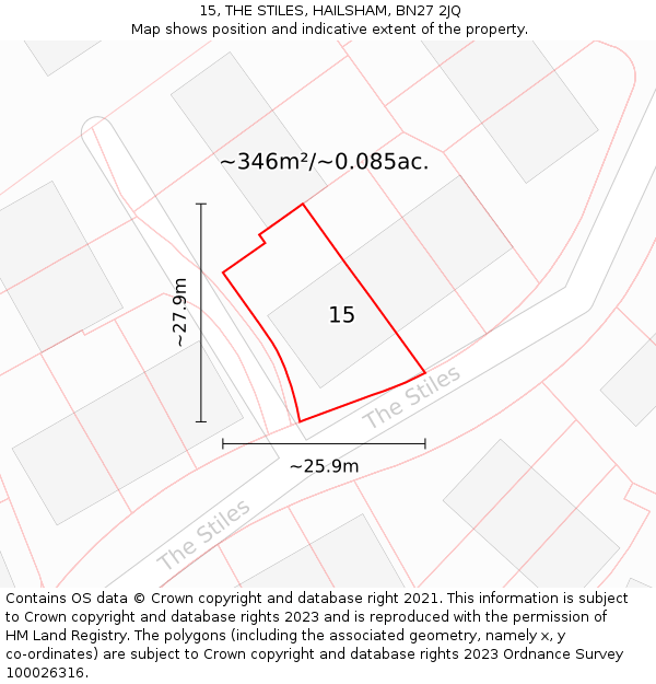 15, THE STILES, HAILSHAM, BN27 2JQ: Plot and title map