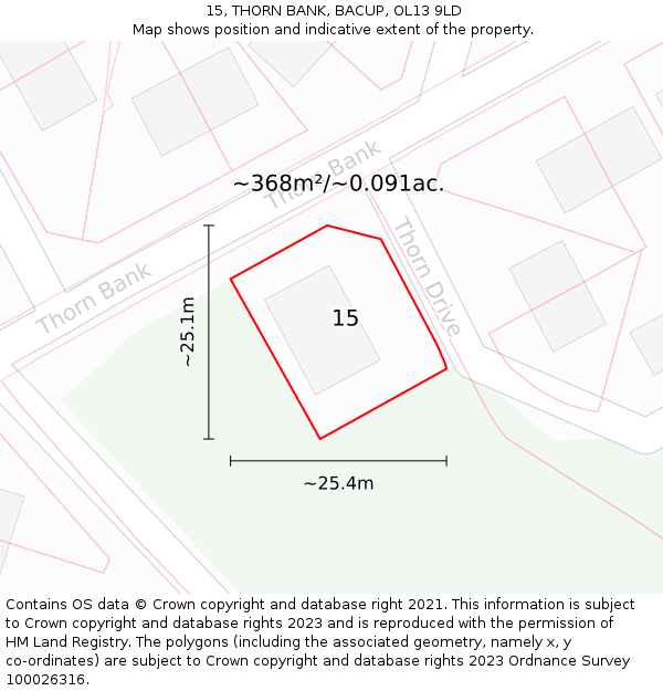 15, THORN BANK, BACUP, OL13 9LD: Plot and title map