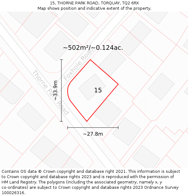 15, THORNE PARK ROAD, TORQUAY, TQ2 6RX: Plot and title map