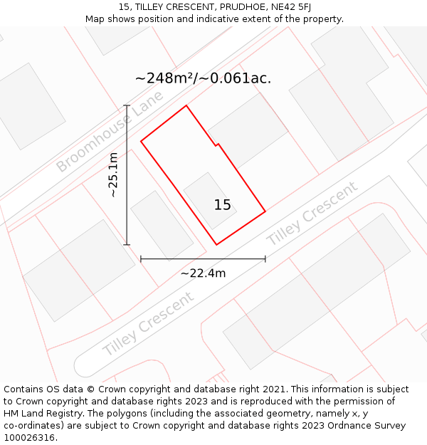 15, TILLEY CRESCENT, PRUDHOE, NE42 5FJ: Plot and title map