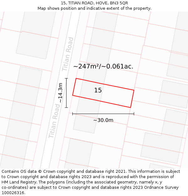 15, TITIAN ROAD, HOVE, BN3 5QR: Plot and title map