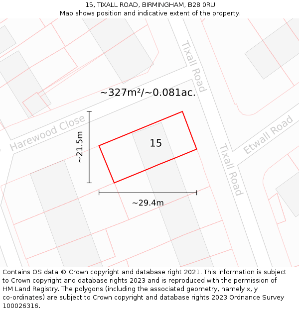 15, TIXALL ROAD, BIRMINGHAM, B28 0RU: Plot and title map