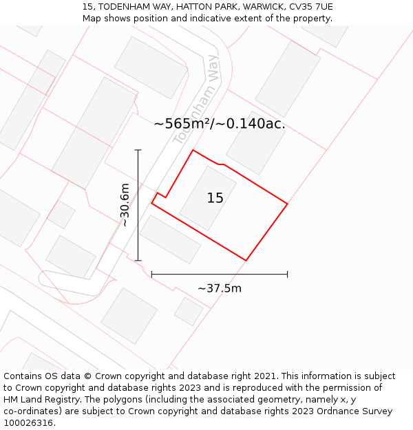 15, TODENHAM WAY, HATTON PARK, WARWICK, CV35 7UE: Plot and title map