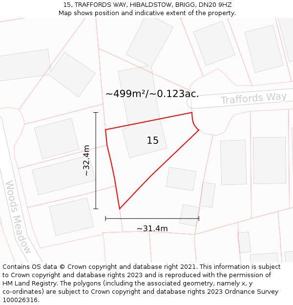 15, TRAFFORDS WAY, HIBALDSTOW, BRIGG, DN20 9HZ: Plot and title map