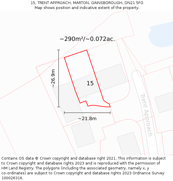 15, TRENT APPROACH, MARTON, GAINSBOROUGH, DN21 5FG: Plot and title map