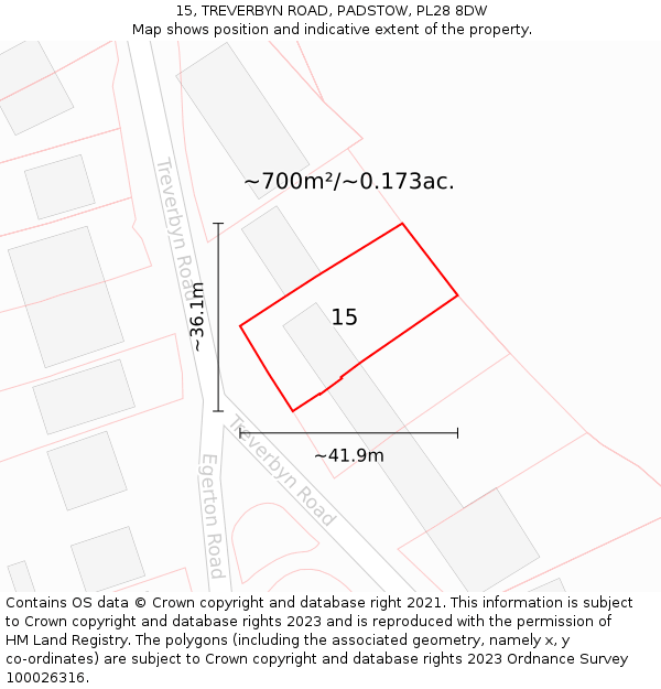 15, TREVERBYN ROAD, PADSTOW, PL28 8DW: Plot and title map