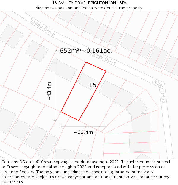 15, VALLEY DRIVE, BRIGHTON, BN1 5FA: Plot and title map