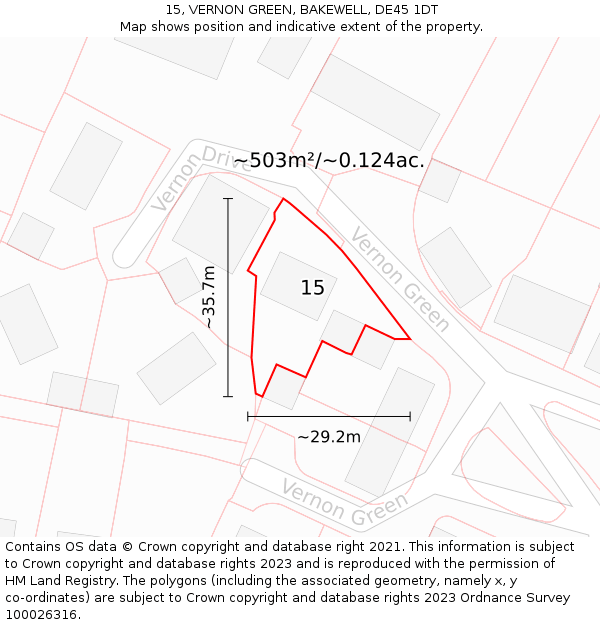 15, VERNON GREEN, BAKEWELL, DE45 1DT: Plot and title map