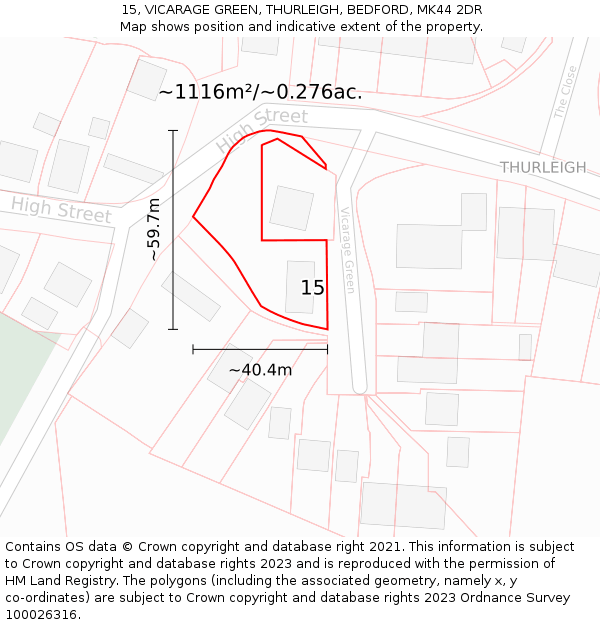 15, VICARAGE GREEN, THURLEIGH, BEDFORD, MK44 2DR: Plot and title map