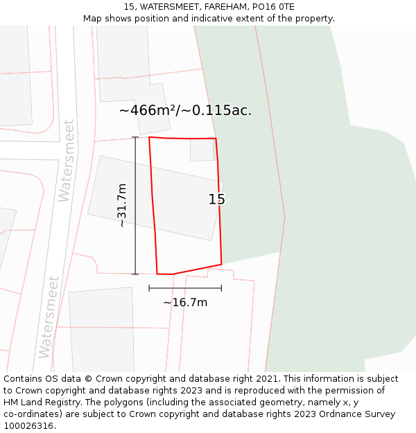 15, WATERSMEET, FAREHAM, PO16 0TE: Plot and title map