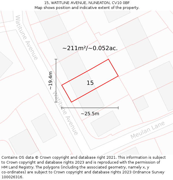 15, WATITUNE AVENUE, NUNEATON, CV10 0BF: Plot and title map