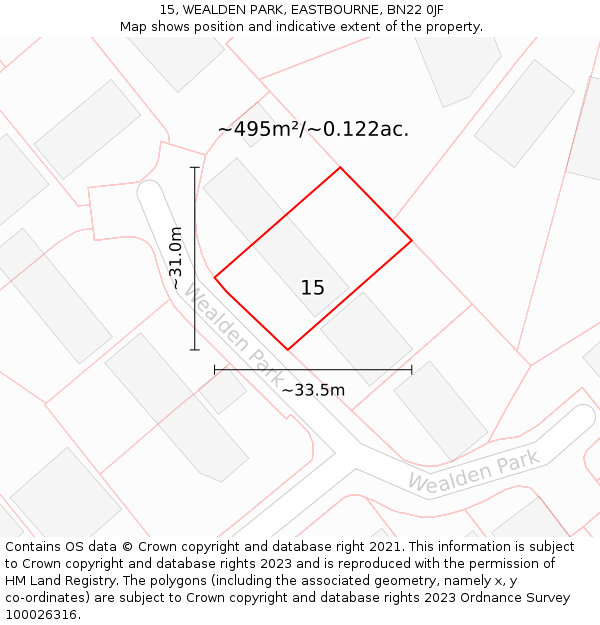 15, WEALDEN PARK, EASTBOURNE, BN22 0JF: Plot and title map