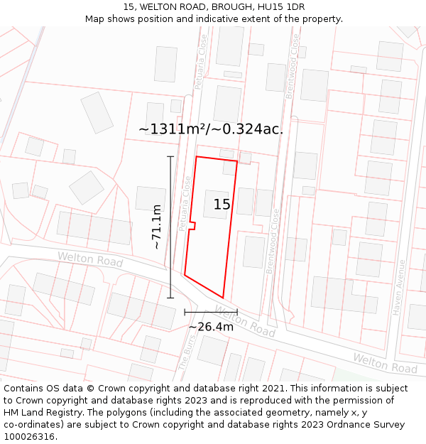 15, WELTON ROAD, BROUGH, HU15 1DR: Plot and title map