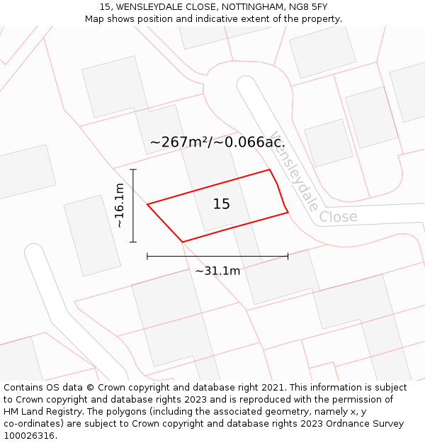 15, WENSLEYDALE CLOSE, NOTTINGHAM, NG8 5FY: Plot and title map