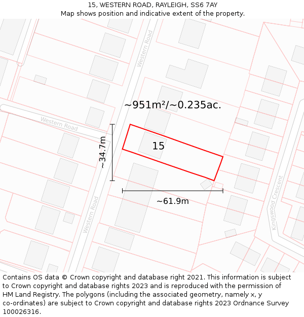 15, WESTERN ROAD, RAYLEIGH, SS6 7AY: Plot and title map