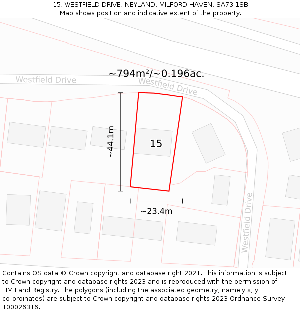 15, WESTFIELD DRIVE, NEYLAND, MILFORD HAVEN, SA73 1SB: Plot and title map