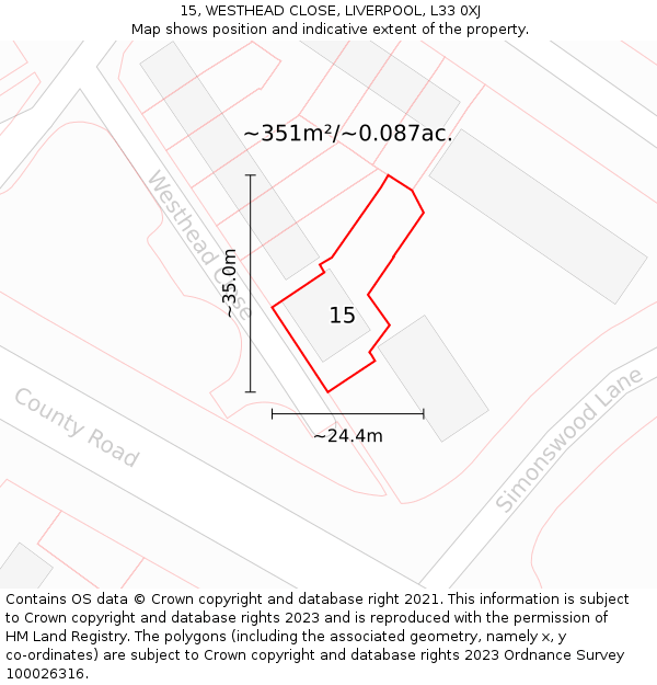 15, WESTHEAD CLOSE, LIVERPOOL, L33 0XJ: Plot and title map