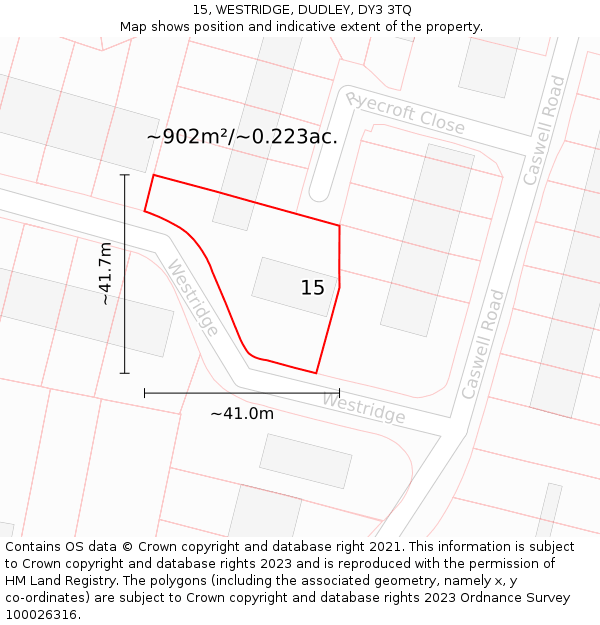 15, WESTRIDGE, DUDLEY, DY3 3TQ: Plot and title map