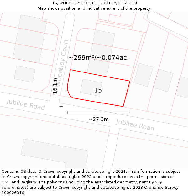 15, WHEATLEY COURT, BUCKLEY, CH7 2DN: Plot and title map