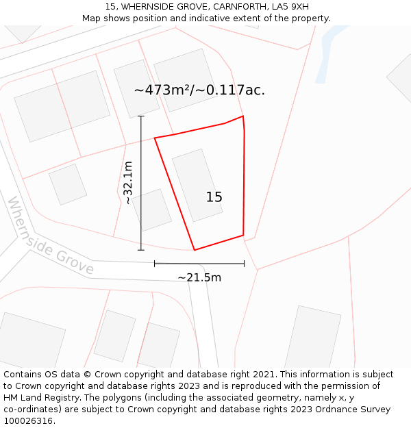 15, WHERNSIDE GROVE, CARNFORTH, LA5 9XH: Plot and title map