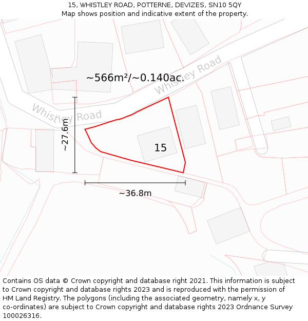 15, WHISTLEY ROAD, POTTERNE, DEVIZES, SN10 5QY: Plot and title map