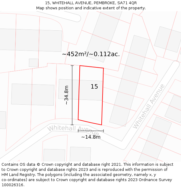 15, WHITEHALL AVENUE, PEMBROKE, SA71 4QR: Plot and title map