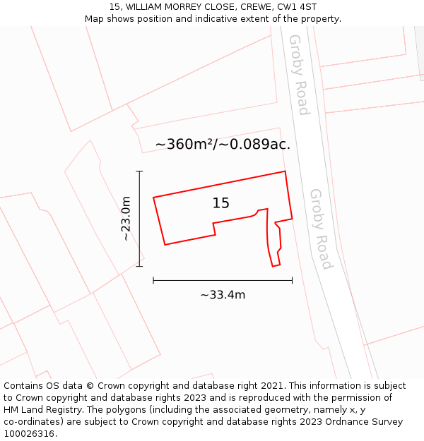 15, WILLIAM MORREY CLOSE, CREWE, CW1 4ST: Plot and title map