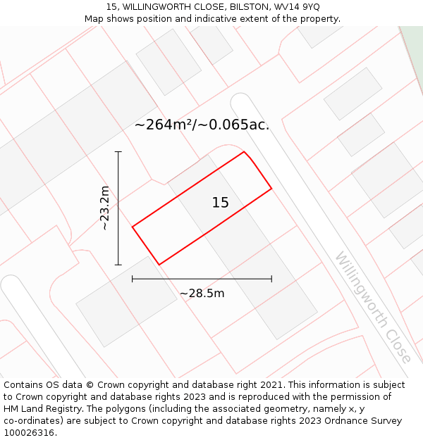 15, WILLINGWORTH CLOSE, BILSTON, WV14 9YQ: Plot and title map