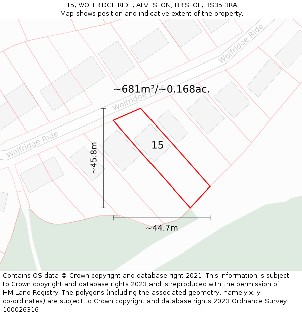 15, WOLFRIDGE RIDE, ALVESTON, BRISTOL, BS35 3RA: Plot and title map