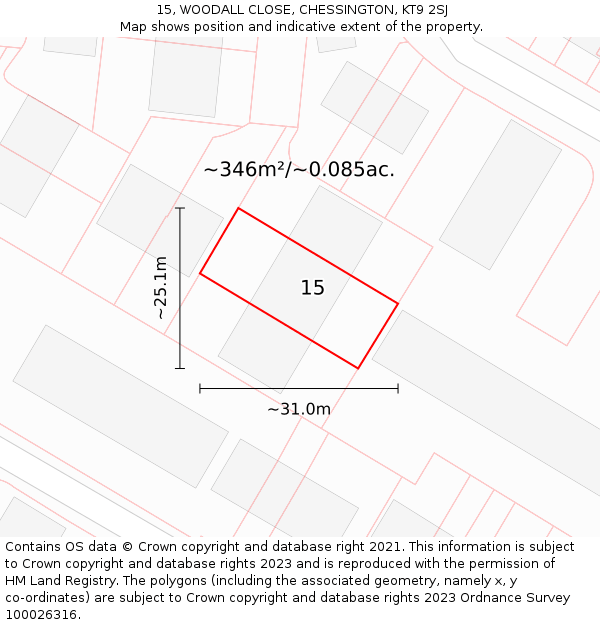 15, WOODALL CLOSE, CHESSINGTON, KT9 2SJ: Plot and title map