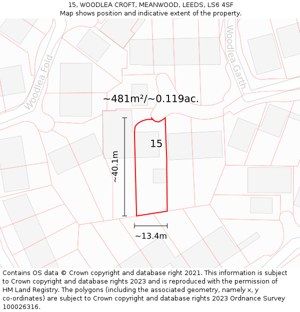 15, WOODLEA CROFT, MEANWOOD, LEEDS, LS6 4SF: Plot and title map