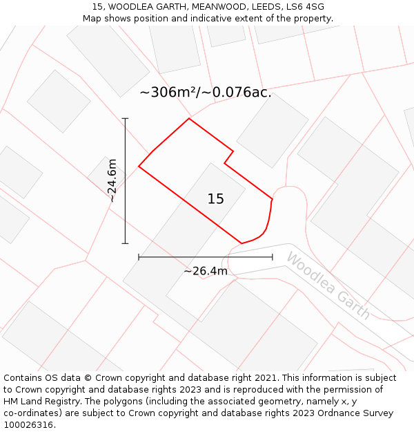 15, WOODLEA GARTH, MEANWOOD, LEEDS, LS6 4SG: Plot and title map