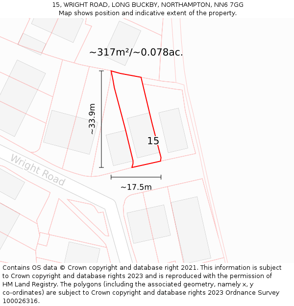 15, WRIGHT ROAD, LONG BUCKBY, NORTHAMPTON, NN6 7GG: Plot and title map