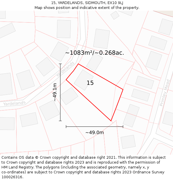 15, YARDELANDS, SIDMOUTH, EX10 9LJ: Plot and title map