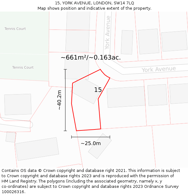 15, YORK AVENUE, LONDON, SW14 7LQ: Plot and title map