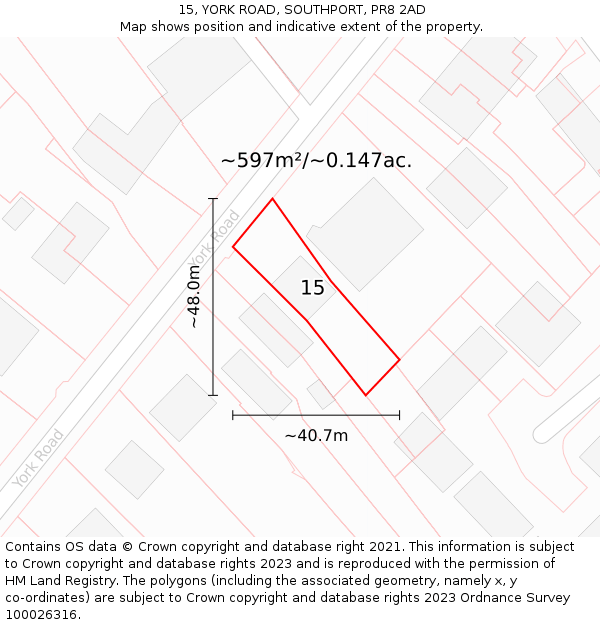 15, YORK ROAD, SOUTHPORT, PR8 2AD: Plot and title map