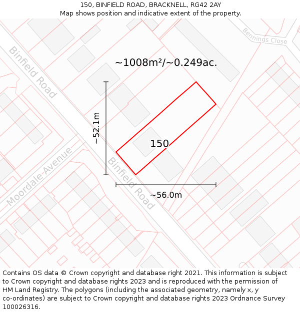 150, BINFIELD ROAD, BRACKNELL, RG42 2AY: Plot and title map