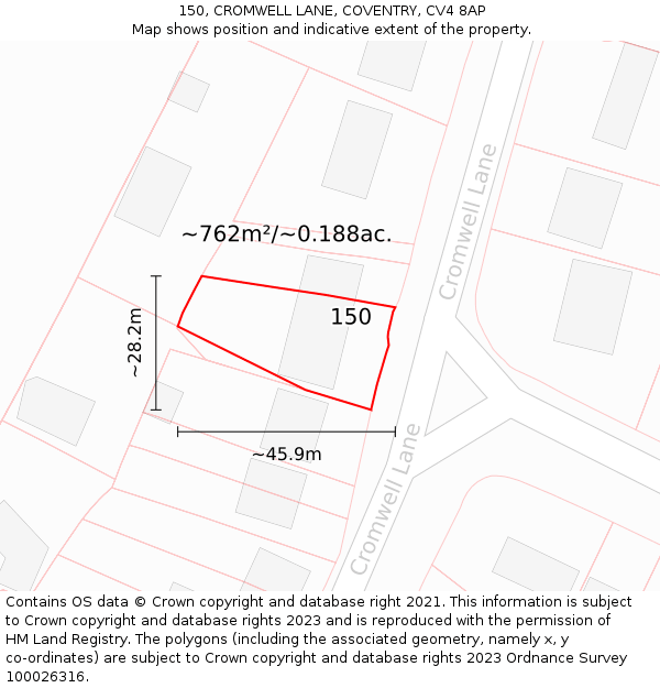 150, CROMWELL LANE, COVENTRY, CV4 8AP: Plot and title map