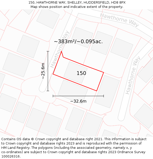 150, HAWTHORNE WAY, SHELLEY, HUDDERSFIELD, HD8 8PX: Plot and title map