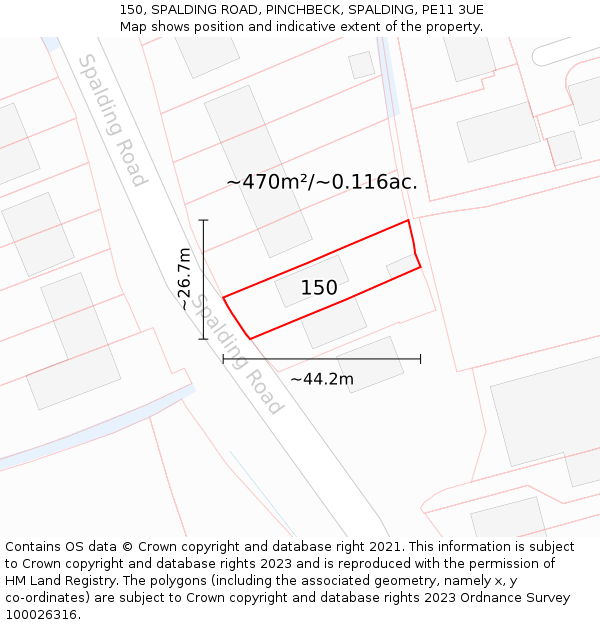 150, SPALDING ROAD, PINCHBECK, SPALDING, PE11 3UE: Plot and title map